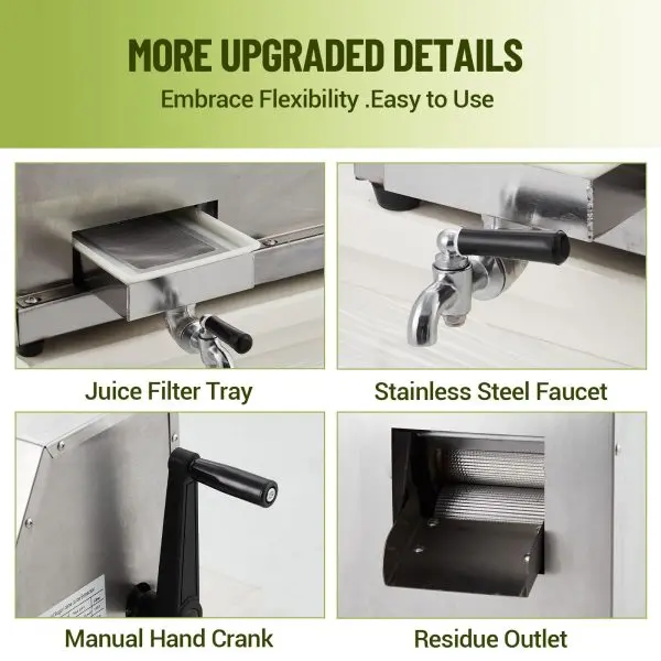 Manual Sugarcane Juicer with Triple Stainless Steel Rolls – 2.4-Inch Feed Opening, 110 lbs/hr Output for Home or Commercial Use