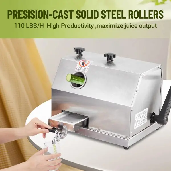 Manual Sugarcane Juicer with Triple Stainless Steel Rolls – 2.4-Inch Feed Opening, 110 lbs/hr Output for Home or Commercial Use