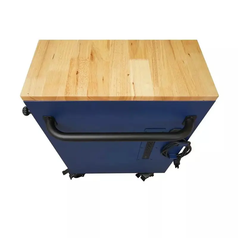 Matte Blue Heavy-Duty 52-Inch 9-Drawer Mobile Workbench – Adjustable Solid Wood Top 2