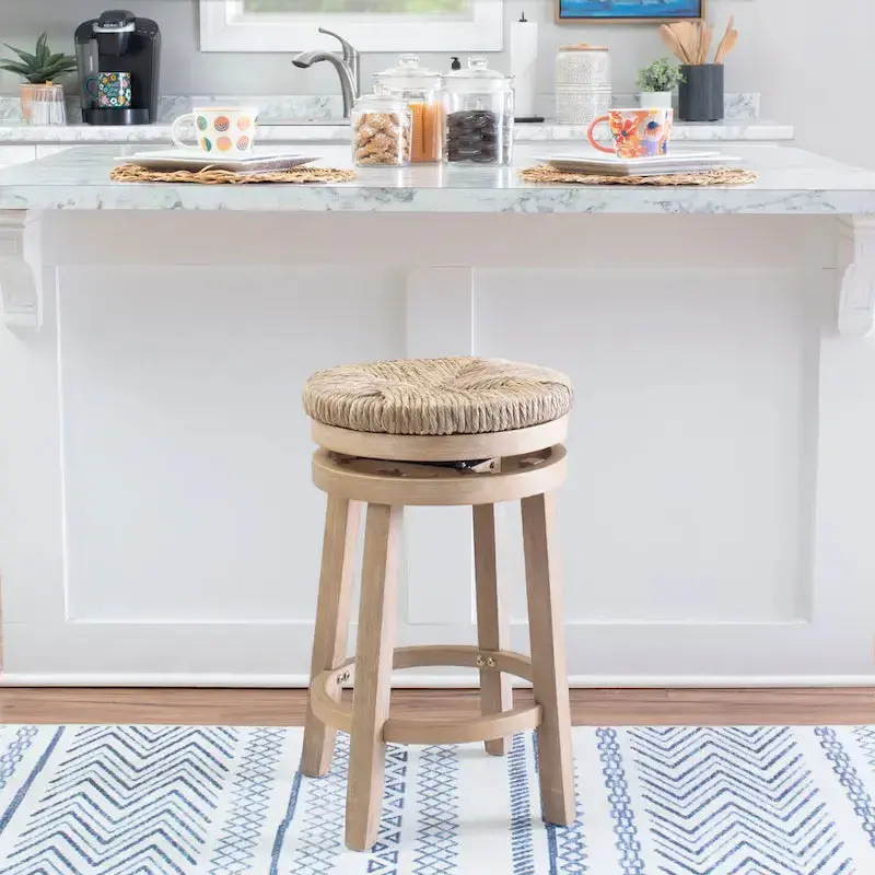 Maya Swivel Counter Stool with Natural Seagrass Seat and Backless Design