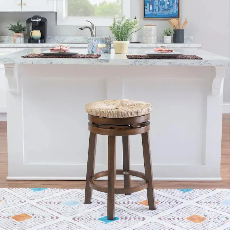 Maya Swivel Counter Stool with Natural Seagrass Seat and Backless Design