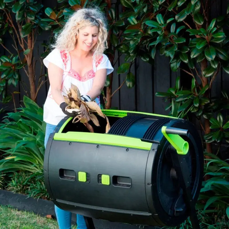 Maze 65-Gallon Dual-Chamber Compost Tumbler with Integrated Cart for Easy Transport
