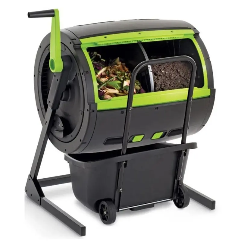 Maze Dual-Chamber 65-Gallon Compost Tumbler with Integrated Wheeled Cart