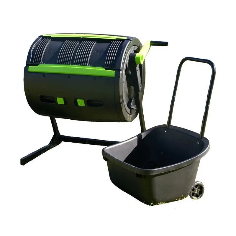 Maze Dual-Chamber 65-Gallon Compost Tumbler with Integrated Wheeled Cart