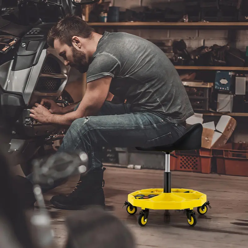 Mechanic’s Height-Adjustable Stool – 20"–25" Range with Built-In Magnetic Tool Holder 2