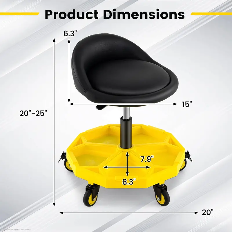Mechanic’s Height-Adjustable Stool – 20"–25" Range with Built-In Magnetic Tool Holder