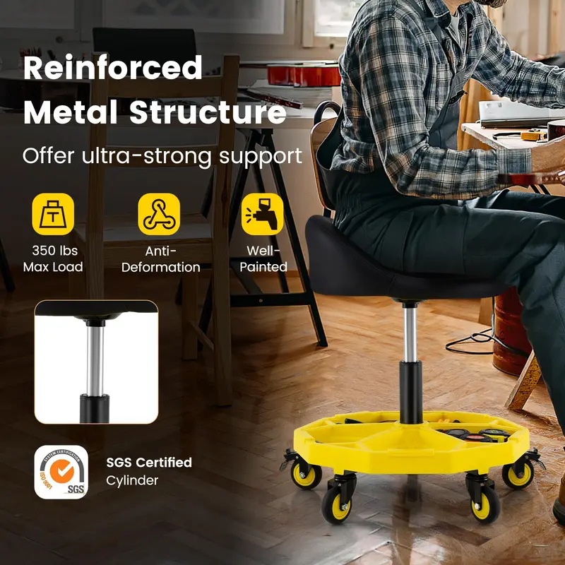 Mechanic’s Height-Adjustable Stool – 20"–25" Range with Built-In Magnetic Tool Holder