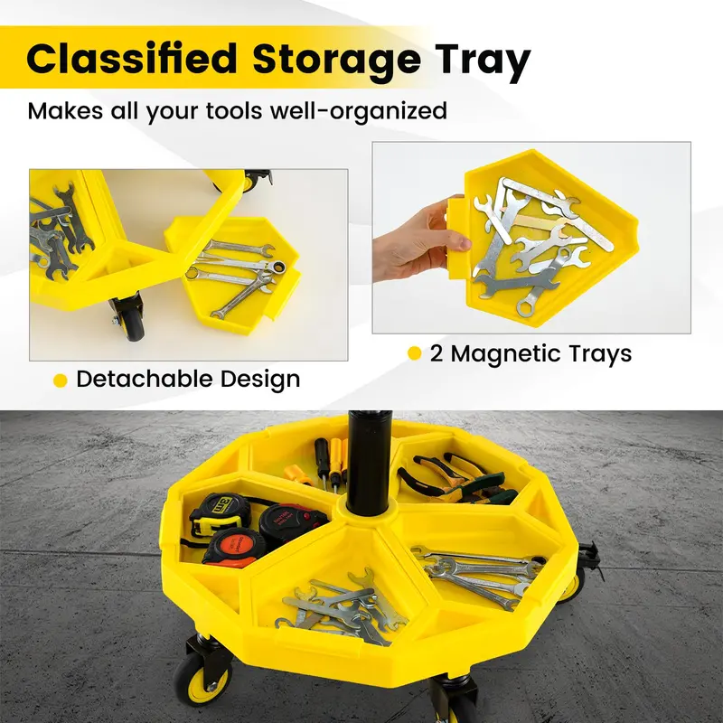 Mechanic’s Height-Adjustable Stool – 20"–25" Range with Built-In Magnetic Tool Holder
