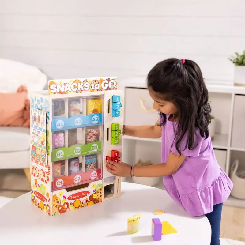 Melissa & Doug Wooden Vending Machine Playset – 17-Piece Interactive Learning Toy for Children Ages 3 to 6
