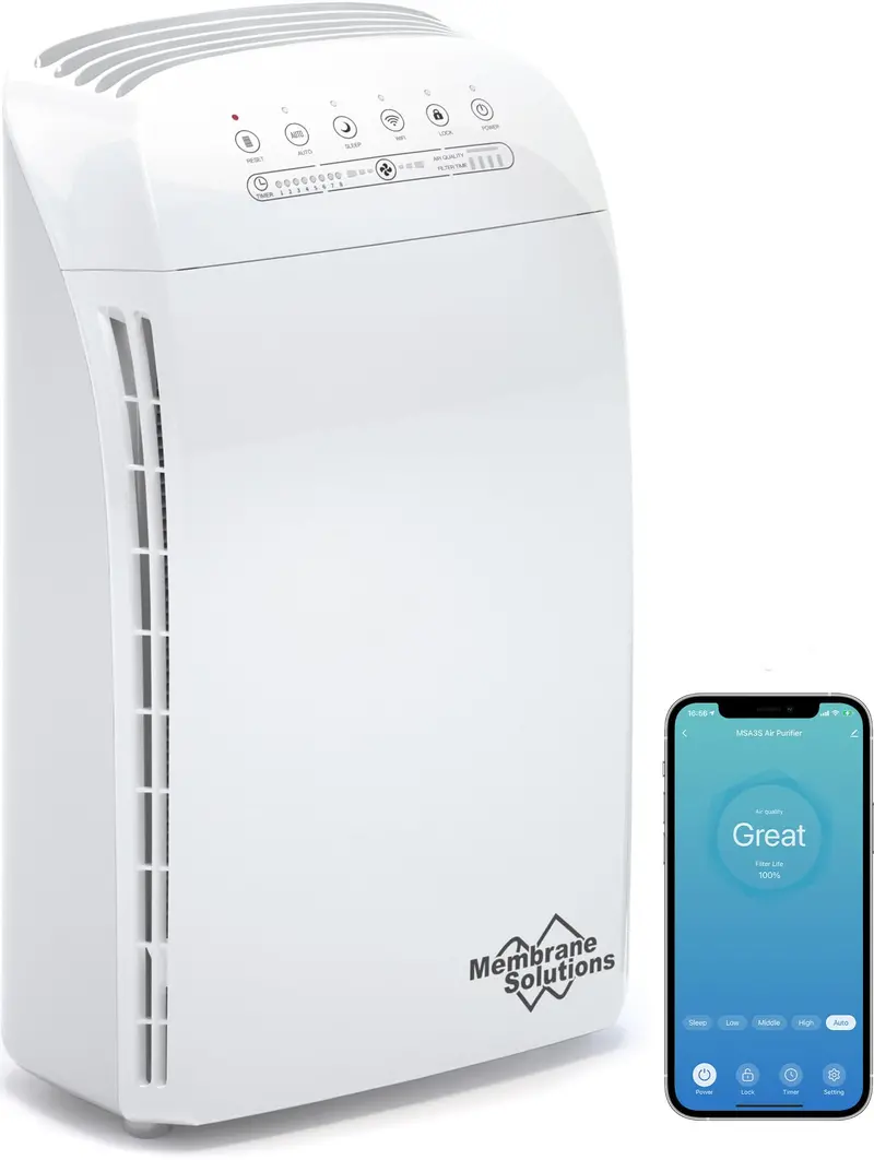 Membrane Solutions MSA3 Air Purifier – Covers Up to 1590 sq ft, HEPA + Activated Carbon Filtration