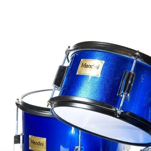 Mendini by Cecilio MJDS-5-BL Kids’ 5-Piece Drum Set – 16-Inch Blue Metallic Starter Kit with Throne, Cymbal & Sticks