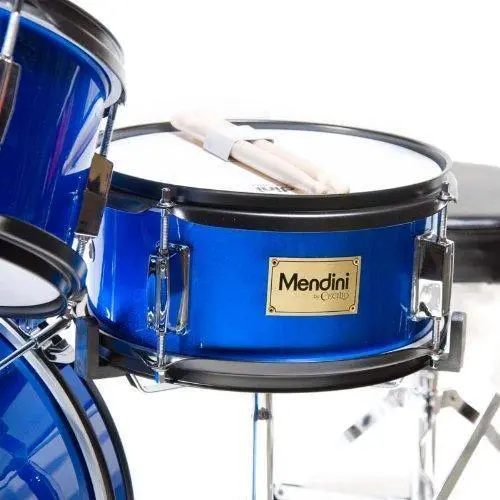 Mendini by Cecilio MJDS-5-BL Kids’ 5-Piece Drum Set – 16-Inch Blue Metallic Starter Kit with Throne, Cymbal & Sticks