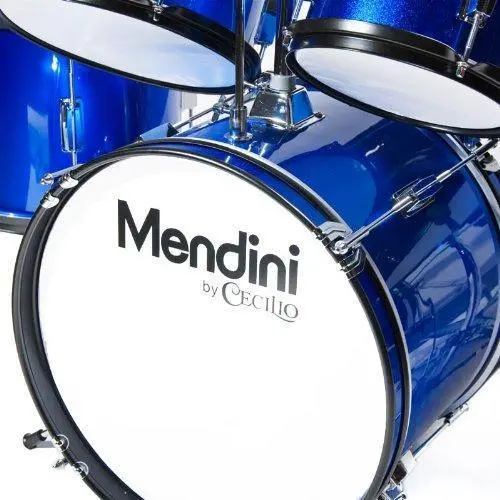 Mendini by Cecilio MJDS-5-BL Kids’ 5-Piece Drum Set – 16-Inch Blue Metallic Starter Kit with Throne, Cymbal & Sticks