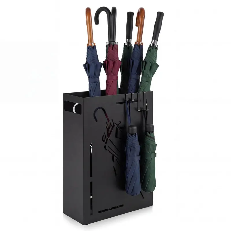 Metal Umbrella Stand with Removable Drip Tray and Four Hook Slots