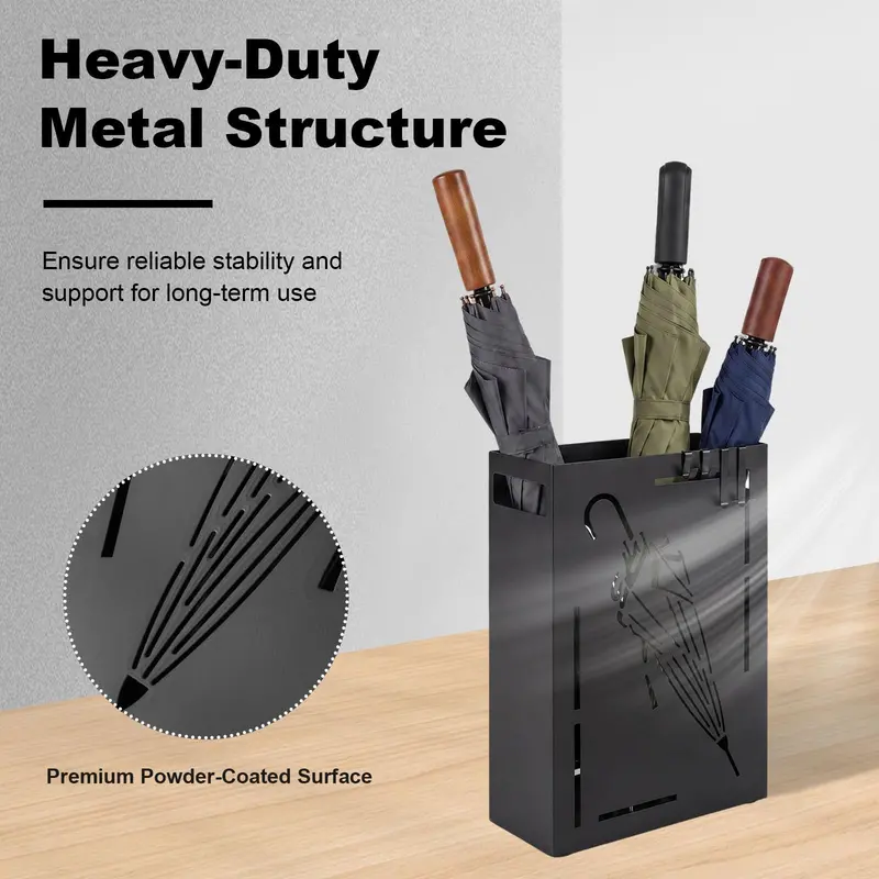 Metal Umbrella Stand with Removable Drip Tray and Four Hook Slots