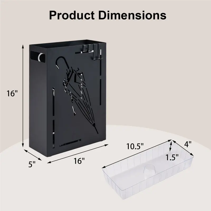 Metal Umbrella Stand with Removable Drip Tray and Four Hook Slots