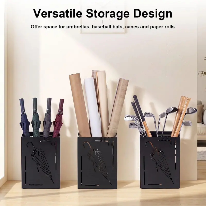 Metal Umbrella Stand with Removable Drip Tray and Four Hook Slots