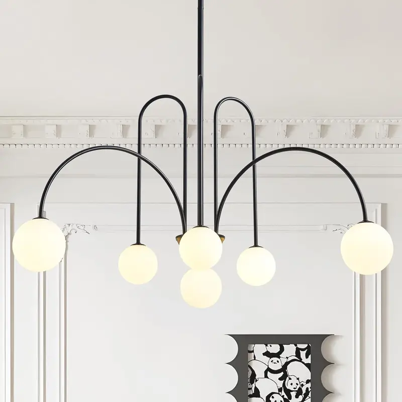 Mid-Century Modern Sputnik Chandelier – Orbiting Arm Design in Matte Black Finish