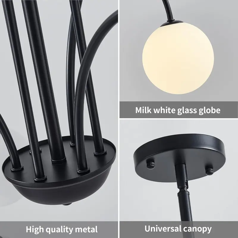 Mid-Century Modern Sputnik Chandelier – Orbiting Arm Design in Matte Black Finish 2