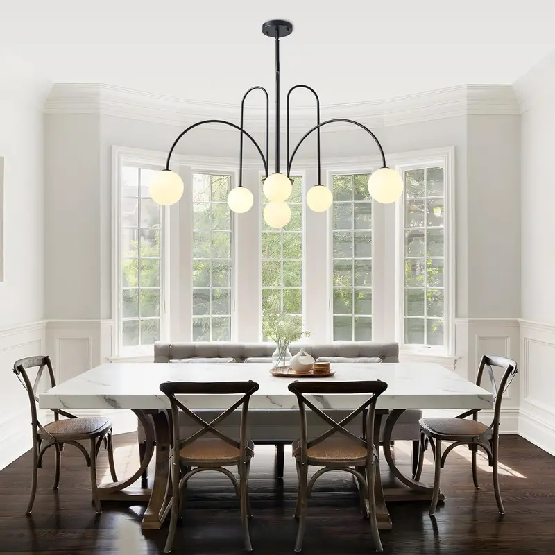 Mid-Century Modern Sputnik Chandelier – Orbiting Arm Design in Matte Black Finish