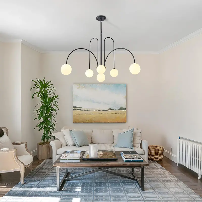 Mid-Century Modern Sputnik Chandelier – Orbiting Arm Design in Matte Black Finish