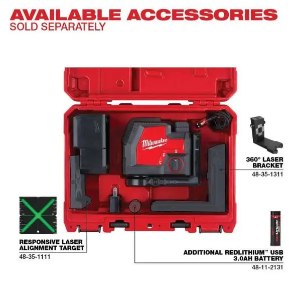 Milwaukee 3522-21 Cross Line Laser Level – 100 ft. Range, Rechargeable REDLITHIUM USB Battery
