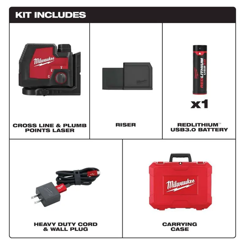 Milwaukee 3522-21 Cross Line Laser Level – 100 ft. Range, Rechargeable REDLITHIUM USB Battery
