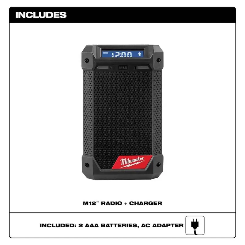 Milwaukee M12 Jobsite Radio – 12V Lithium-Ion Bluetooth/AM/FM Cordless Speaker with Built-in Charger (Model 2951-20) 2