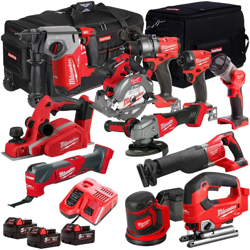 Milwaukee M18 11-Piece Cordless Tool Kit – Includes Three 5.0Ah Batteries, Charger & Carrying Bag (T4TM-9)