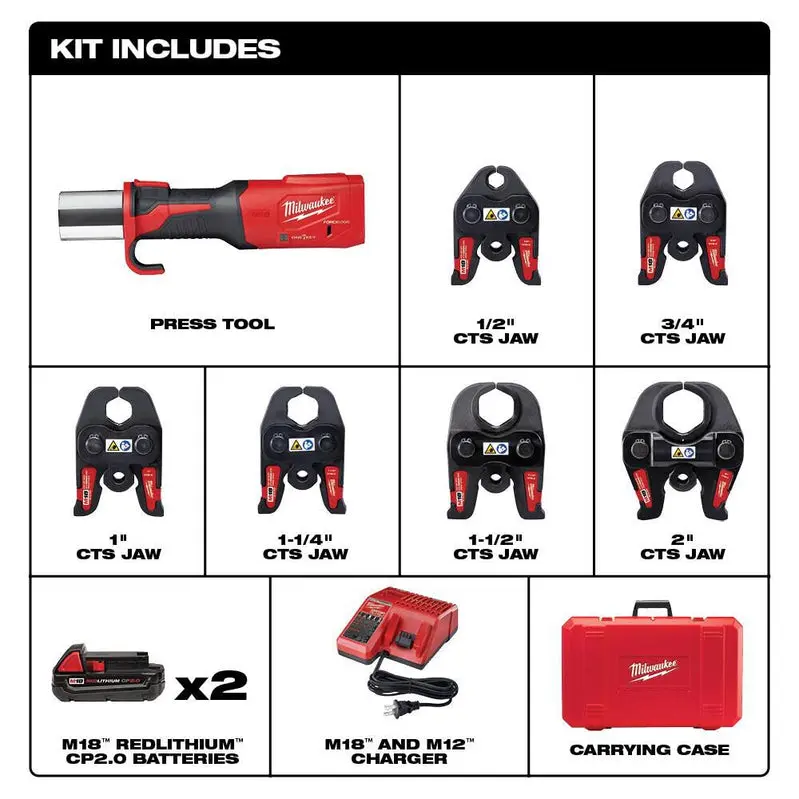 Milwaukee M18 FORCE LOGIC Press Tool with ONE-KEY – 1/2-Inch Copper & Stainless Fitting Compatibility