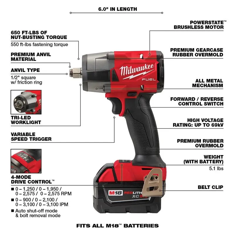 Milwaukee M18 FUEL 18V Cordless 7-Piece Tool Combo Kit with 5.0Ah Batteries