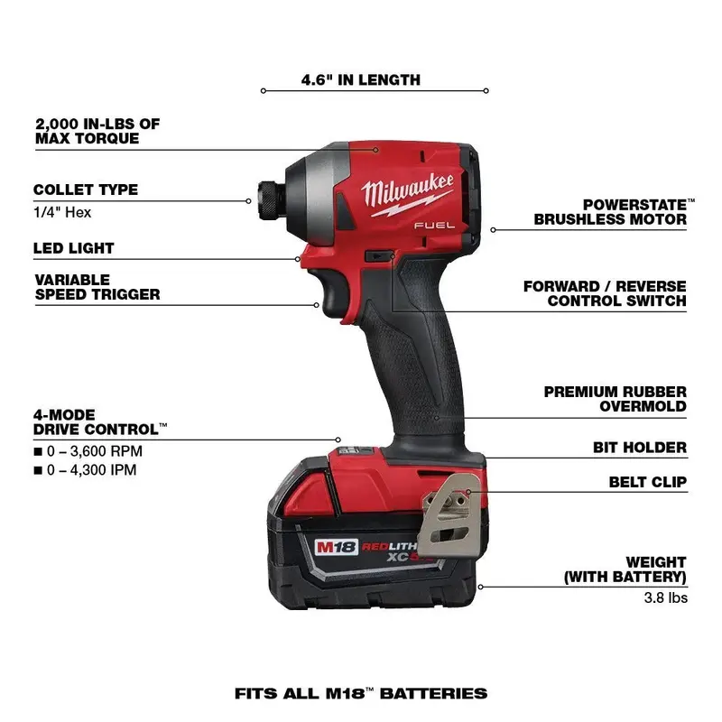 Milwaukee M18 FUEL 18V Cordless 7-Piece Tool Combo Kit with 5.0Ah Batteries