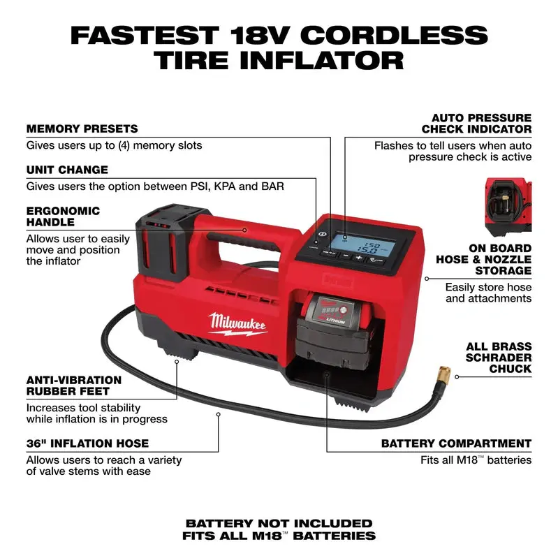 Milwaukee M18 Inflator Tool-Only Version – Compact Air Compressor for Tires & Inflatables