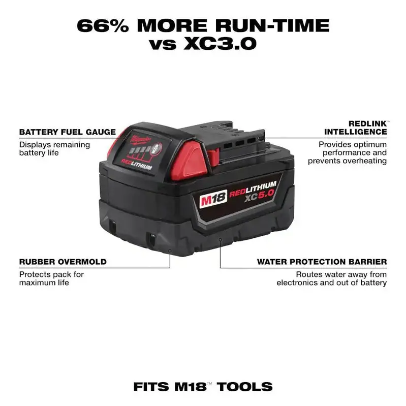 Milwaukee M18 XC 18V 5.0 Ah Extended Runtime Lithium-Ion Battery