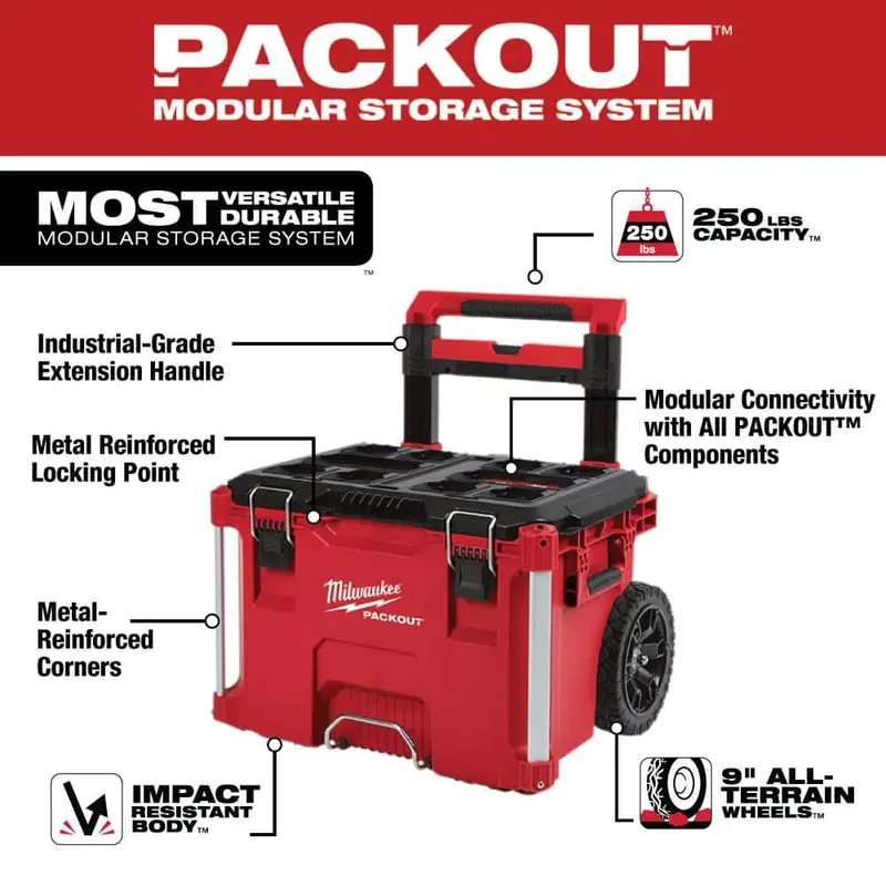 Milwaukee PACKOUT Rolling Tool System – 22" Large + Medium Tool Boxes + Rolling Base (8426/8425/8424)