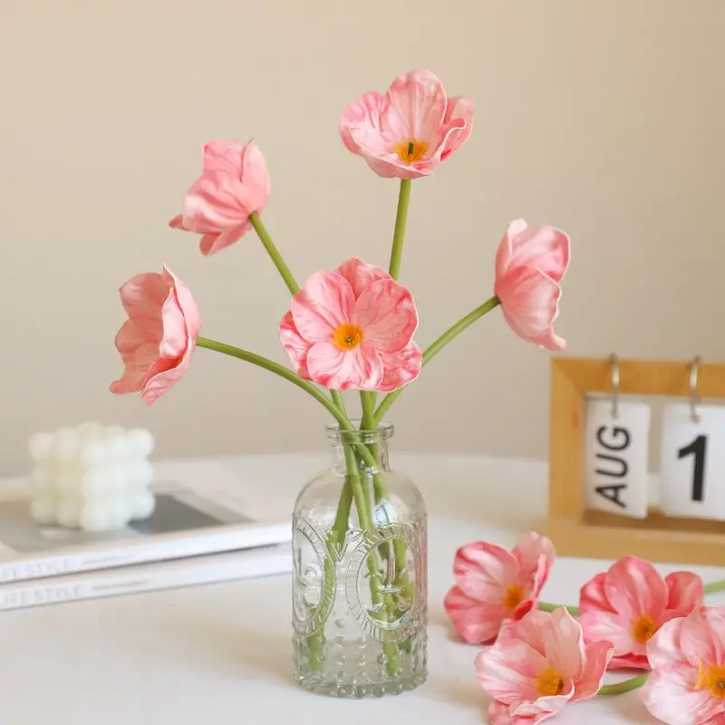 Mini Poppy Stem – PU Faux Floral Accent for Boutonnieres, Centerpieces & Event Details