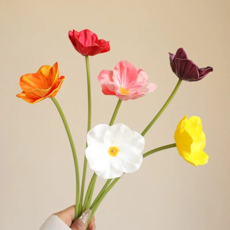 Mini Poppy Stem – PU Faux Floral Accent for Boutonnieres, Centerpieces & Event Details