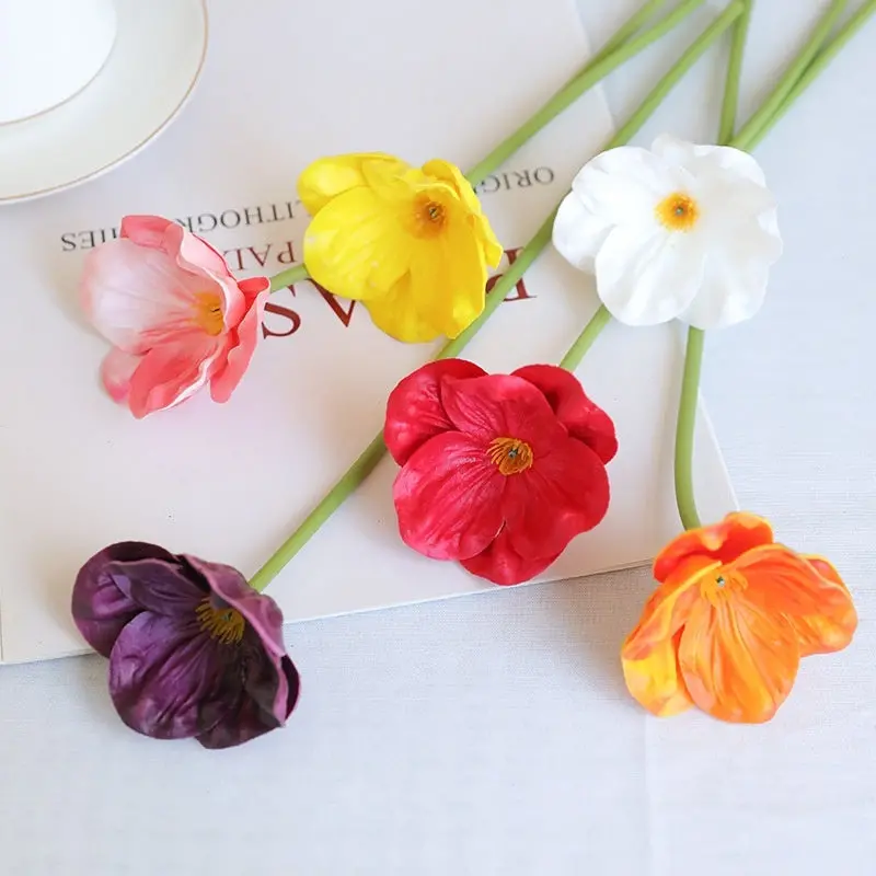 Mini Poppy Stem – PU Faux Floral Accent for Boutonnieres, Centerpieces & Event Details