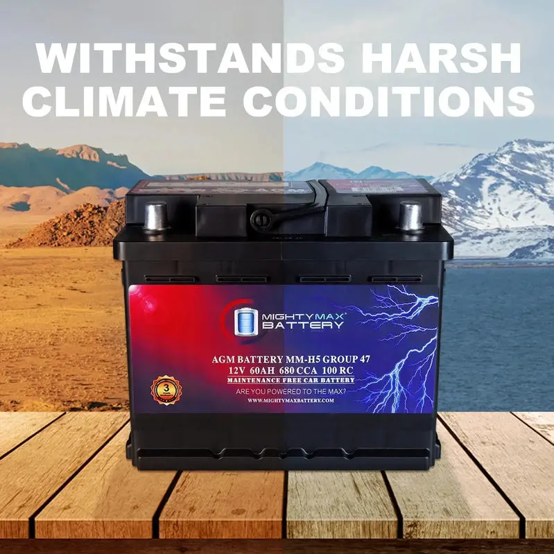 MM-H5 AGM Automotive Battery – 12V, 60Ah, 100 Reserve Capacity, 680 CCA, BCI Group 47