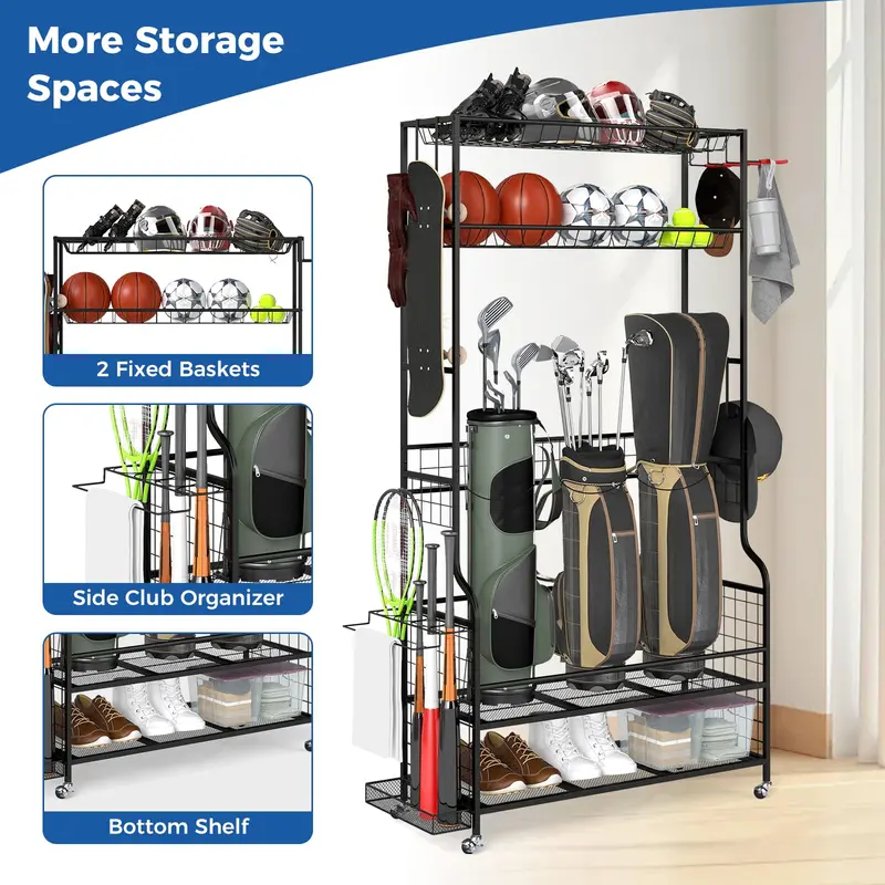 Mobile Golf Bag Organizer with Three Compartments and Smooth-Rolling Casters 2