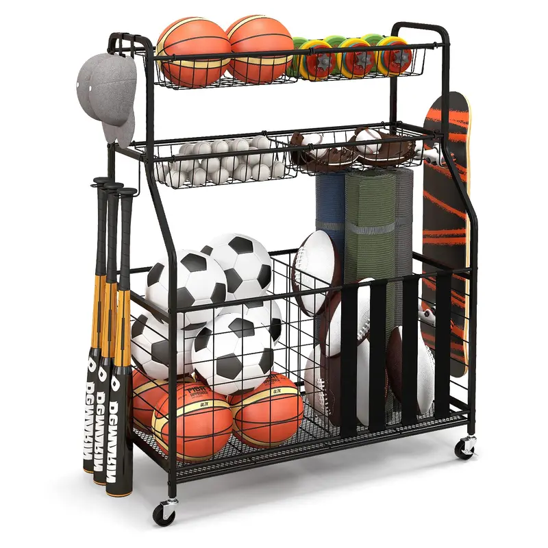 Mobile Sports Equipment Organizer – Wheeled Ball Rack for Garage or Gym Storage