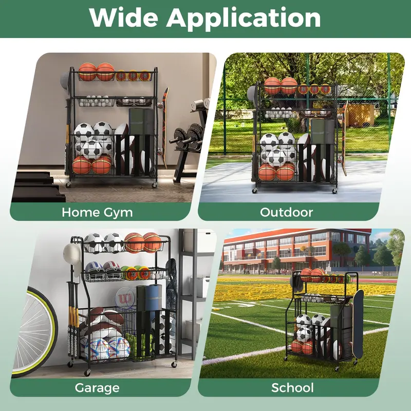 Mobile Sports Equipment Organizer – Wheeled Ball Rack for Garage or Gym Storage 2