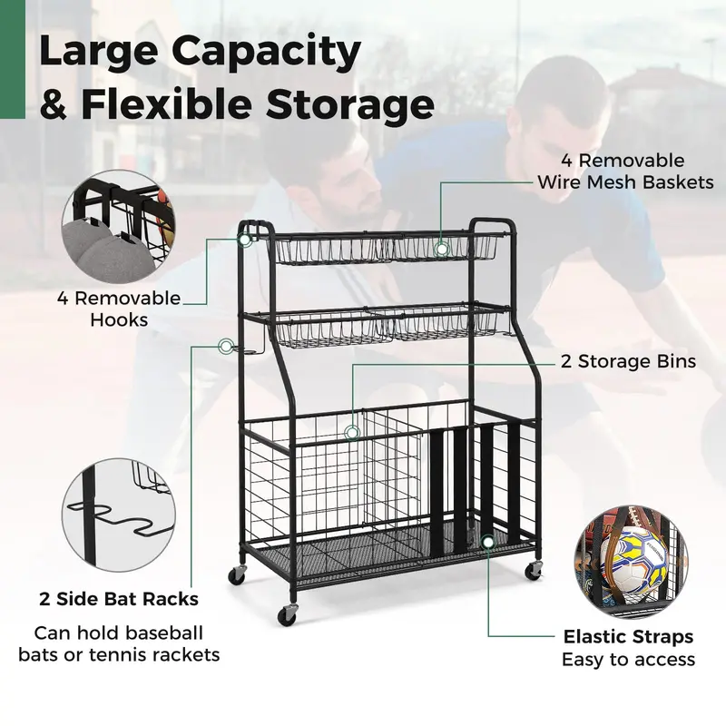 Mobile Sports Equipment Organizer – Wheeled Ball Rack for Garage or Gym Storage