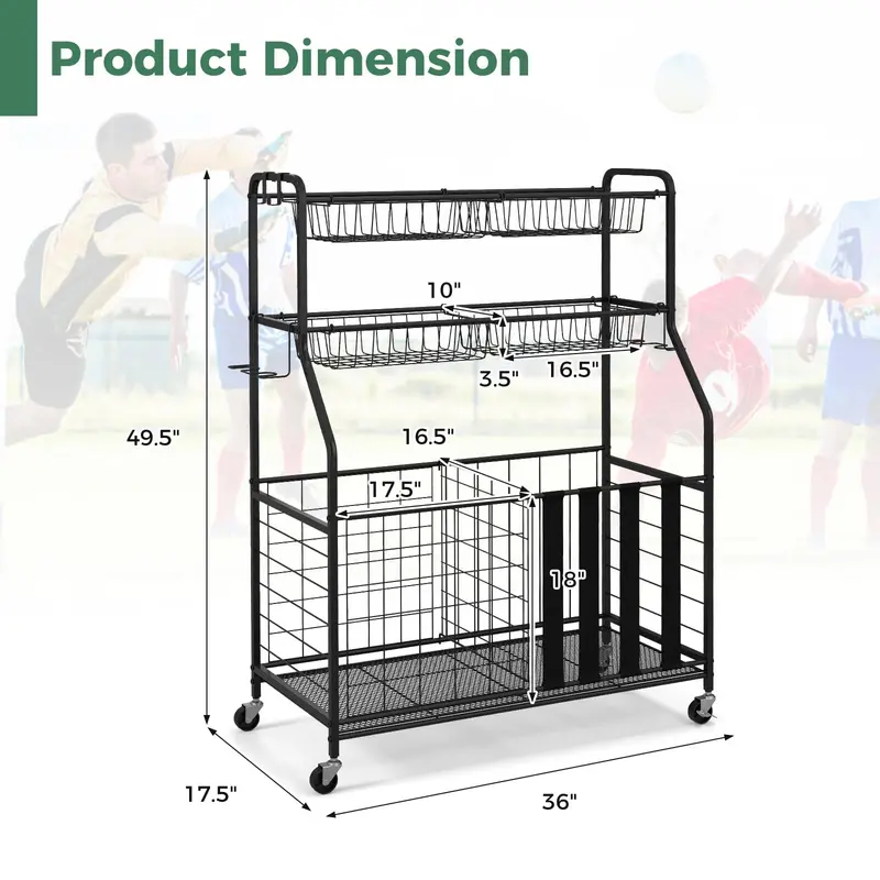 Mobile Sports Equipment Organizer – Wheeled Ball Rack for Garage or Gym Storage