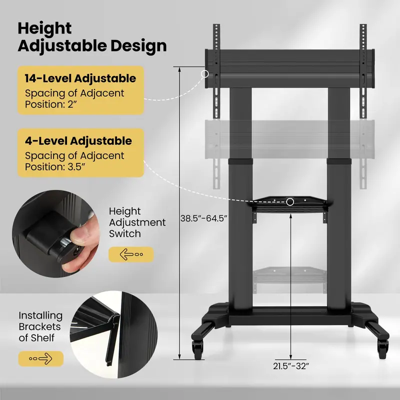 Mobile TV Stand Compatible with 32"–85" Flat or Curved Screens and VESA 400×700mm Mounting