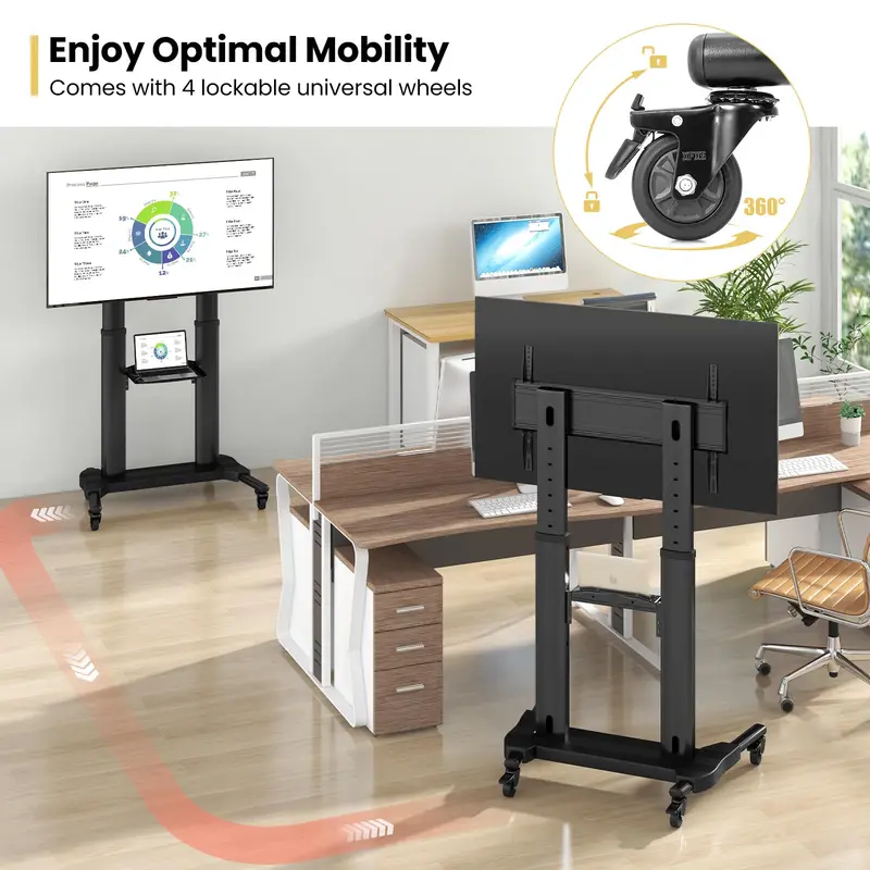 Mobile TV Stand Compatible with 32"–85" Flat or Curved Screens and VESA 400×700mm Mounting