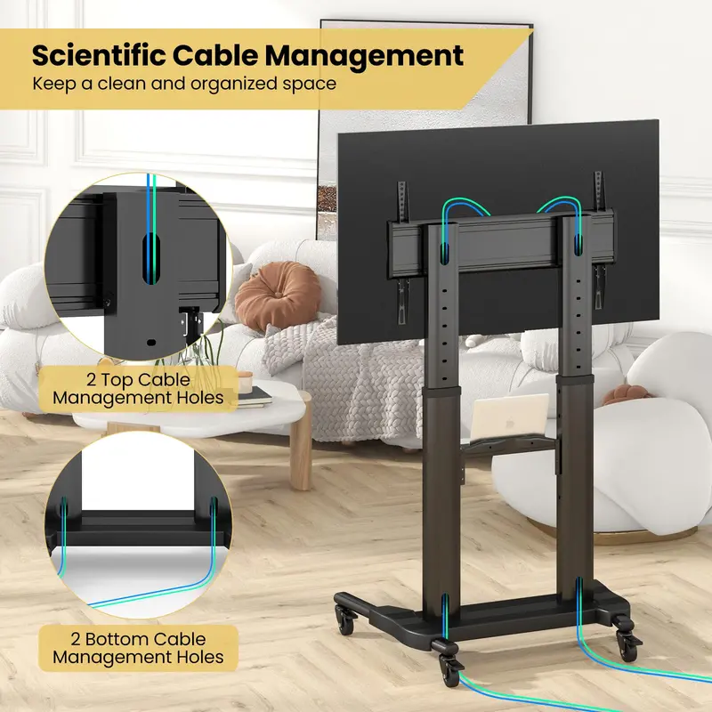 Mobile TV Stand Compatible with 32"–85" Flat or Curved Screens and VESA 400×700mm Mounting