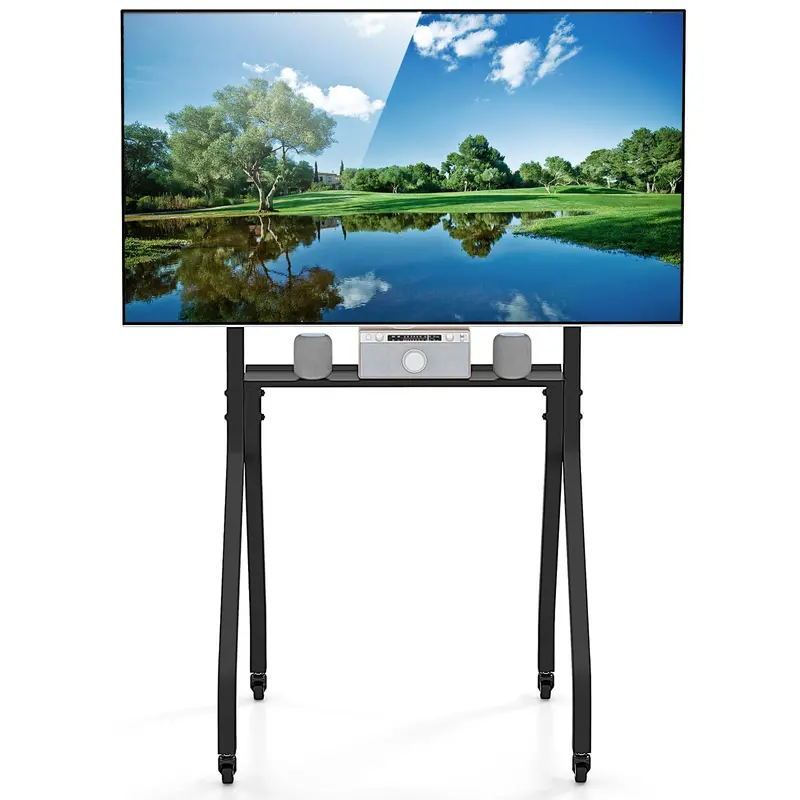Mobile TV Stand on Casters – Adjustable Rolling Cart for 43"–100" Flat or Curved TVs (Up to 110 lbs), VESA 600x400 mm Compatible