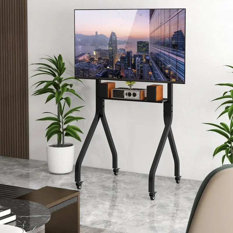Mobile TV Stand on Casters – Adjustable Rolling Cart for 43"–100" Flat or Curved TVs (Up to 110 lbs), VESA 600x400 mm Compatible 2