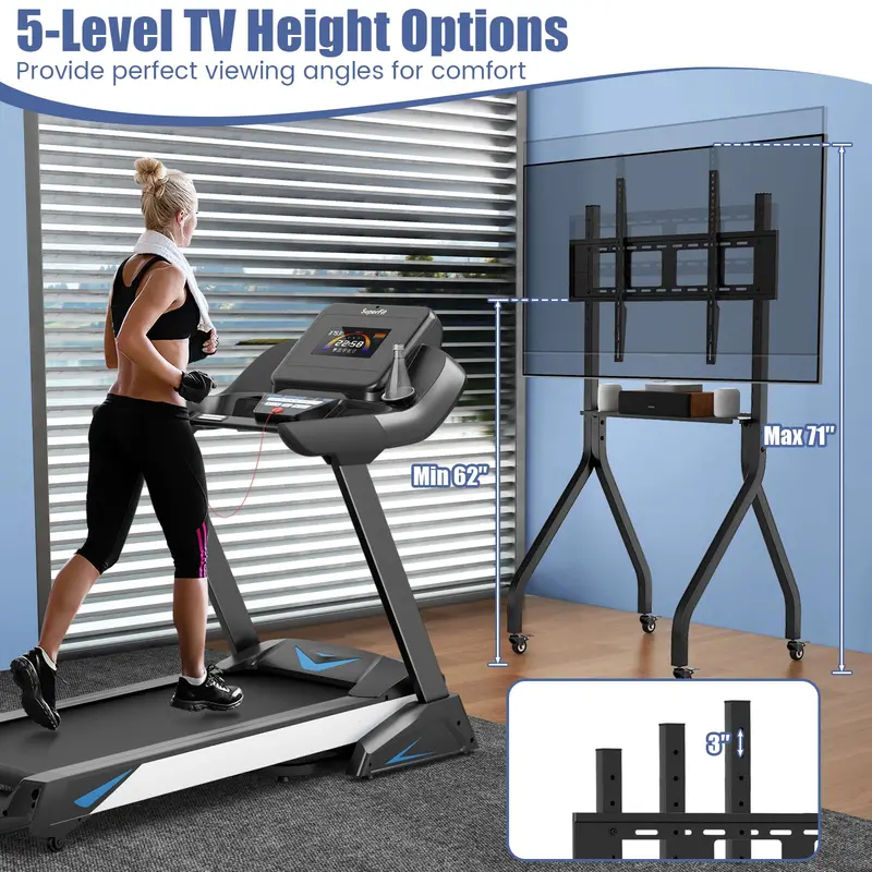 Mobile TV Stand on Casters – Adjustable Rolling Cart for 43"–100" Flat or Curved TVs (Up to 110 lbs), VESA 600x400 mm Compatible